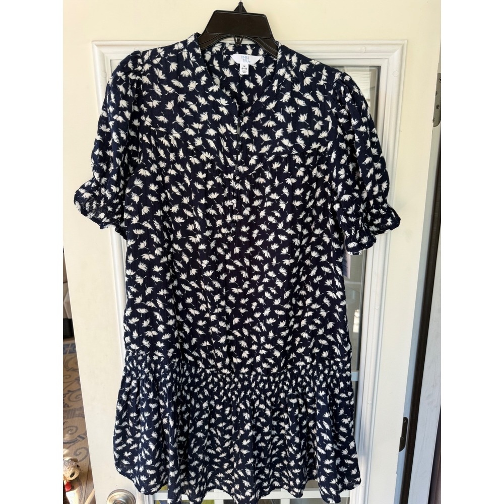 Navy white floral lightweight XXXL ruffle summer dress midi NWT